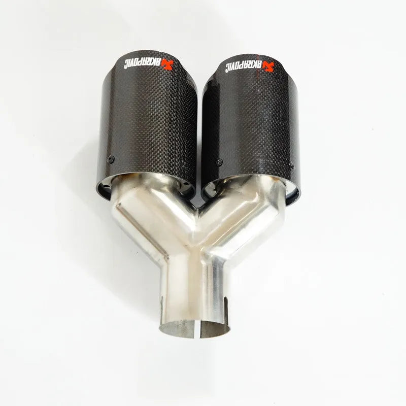 Carbon fibre and stainless steel decorative car exhaust pipe one modified two throat black bright finish