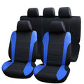 Blue grey red car seat cover set for front and rear seats with headgear protection fabric material