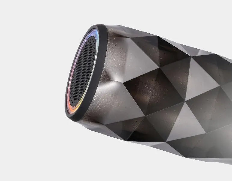 Black crystal diamond-cut Coca-Cola can shaped Bluetooth speaker lantern with colourful LED lights.