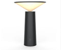 Black USB rechargeable desk lamp with touch sensor, tilted head, and 36 LED light source on a wooden table.