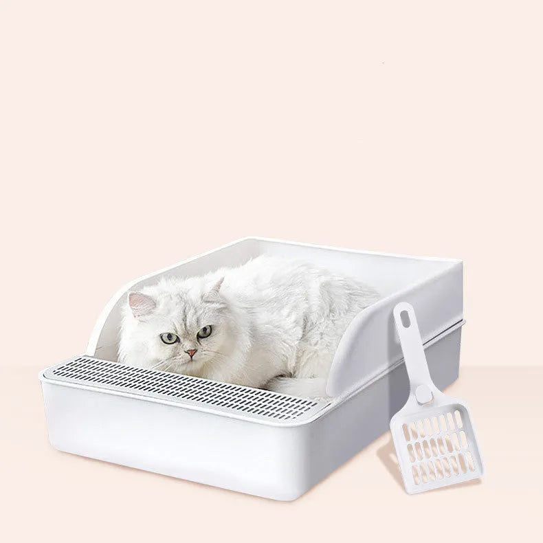 White PP semi-enclosed cat litter box S size 41.7 x 28 x 17 cm
