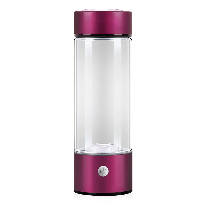 Silver electric hydrogen water generator bottle with borosilicate glass cylindrical design