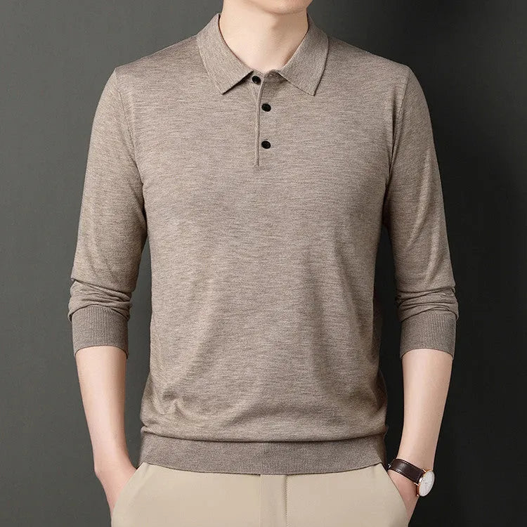 Men's long sleeve wool blend base shirt in medium gray, straight fit, for spring autumn