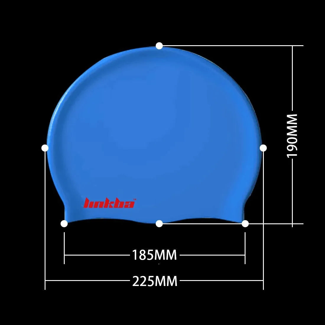 Silicone swimming cap in multiple colours including black, white, yellow, blue, and grey