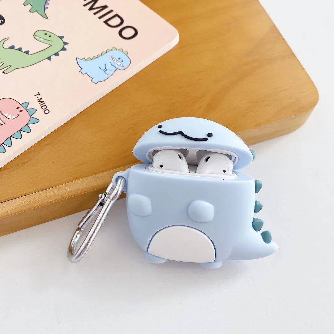 Blue silicone AirPods case with baby dragon design for Apple AirPods models 1, 2 and 3