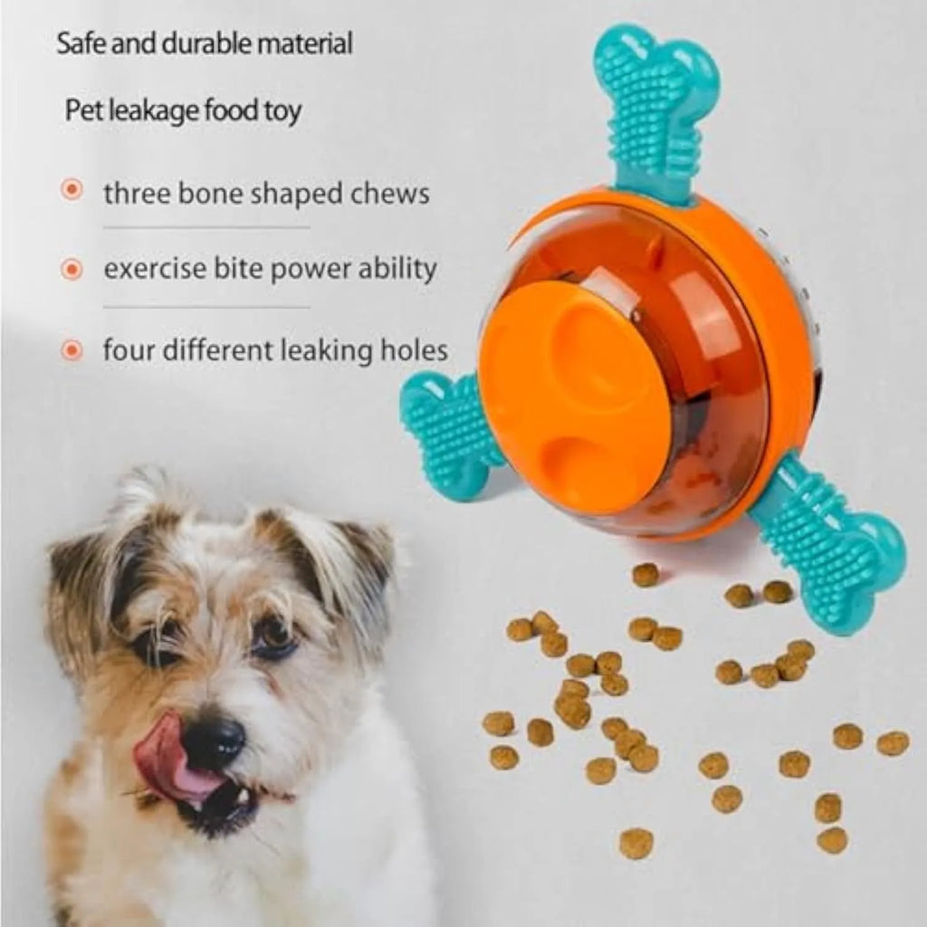 Interactive dog chew toy with treat dispenser and rubber bones for small and medium puppies
