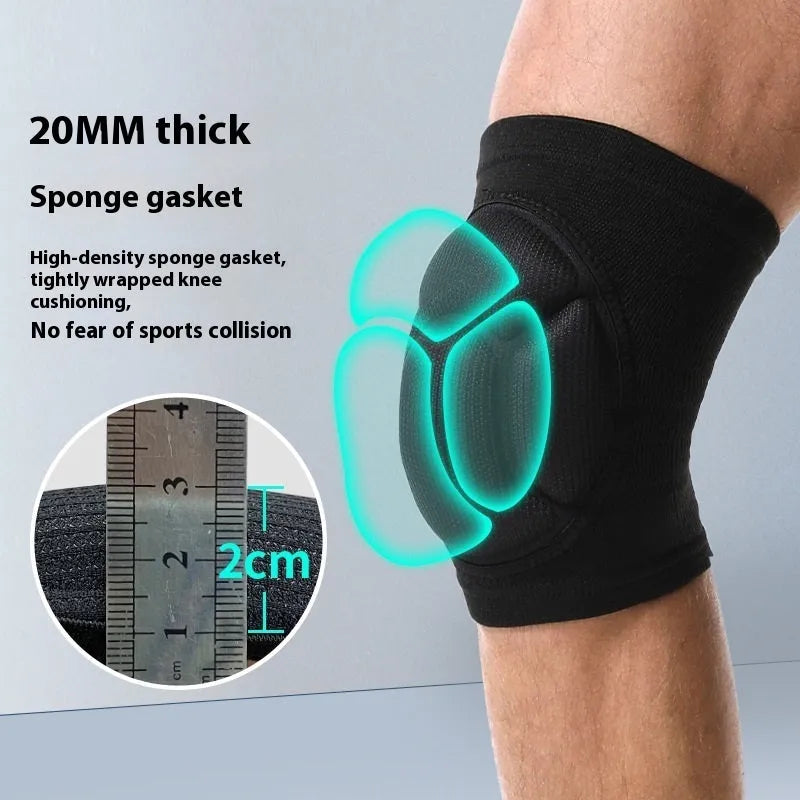 Black and blue thick sponge dance kneepad for anti-collision protection during sports.