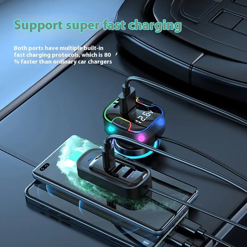 Front and rear car PD fast charging multi-interface charger with five ports in YQ8 black