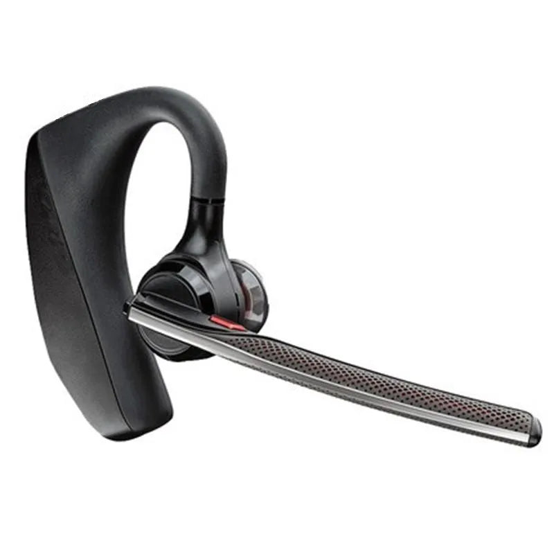 Black plastic Bluetooth sports headphones with a large battery, shown with a USB cable.