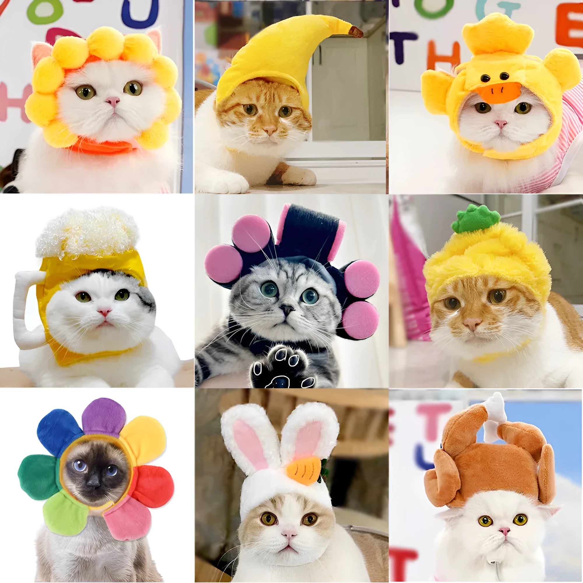 Pet headgear costume accessory with cartoon designs for cats and dogs