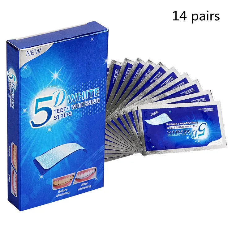 5D gel teeth whitening strips for false teeth veneers dentist oral hygiene care kit with mint fragrance in white packaging