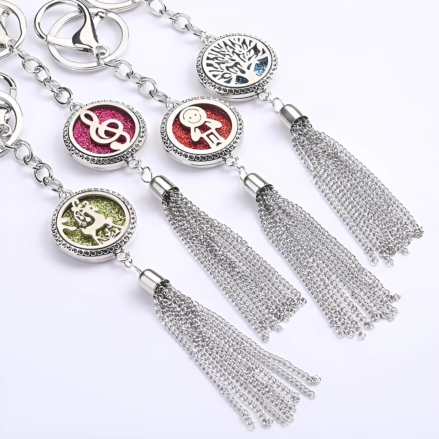 Alloy tassel car pendant fragrance diffuser necklace with multi-colour options on a 50cm chain.