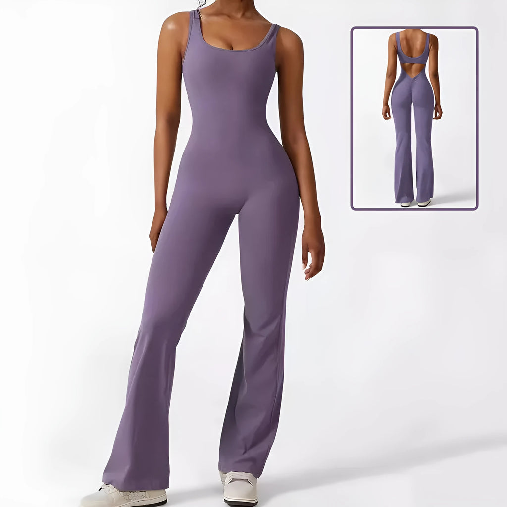 Women's sleeveless flare jumpsuit for yoga and fitness in various colours