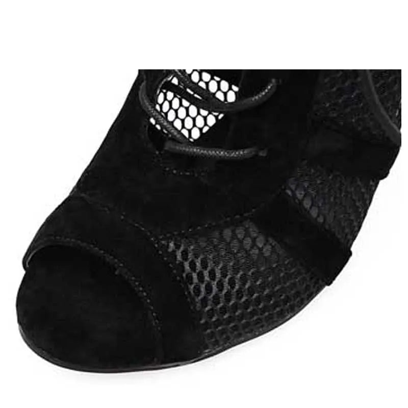 Black suede women's lace-up high heel shoes with an 11.5cm heel and 1cm platform.