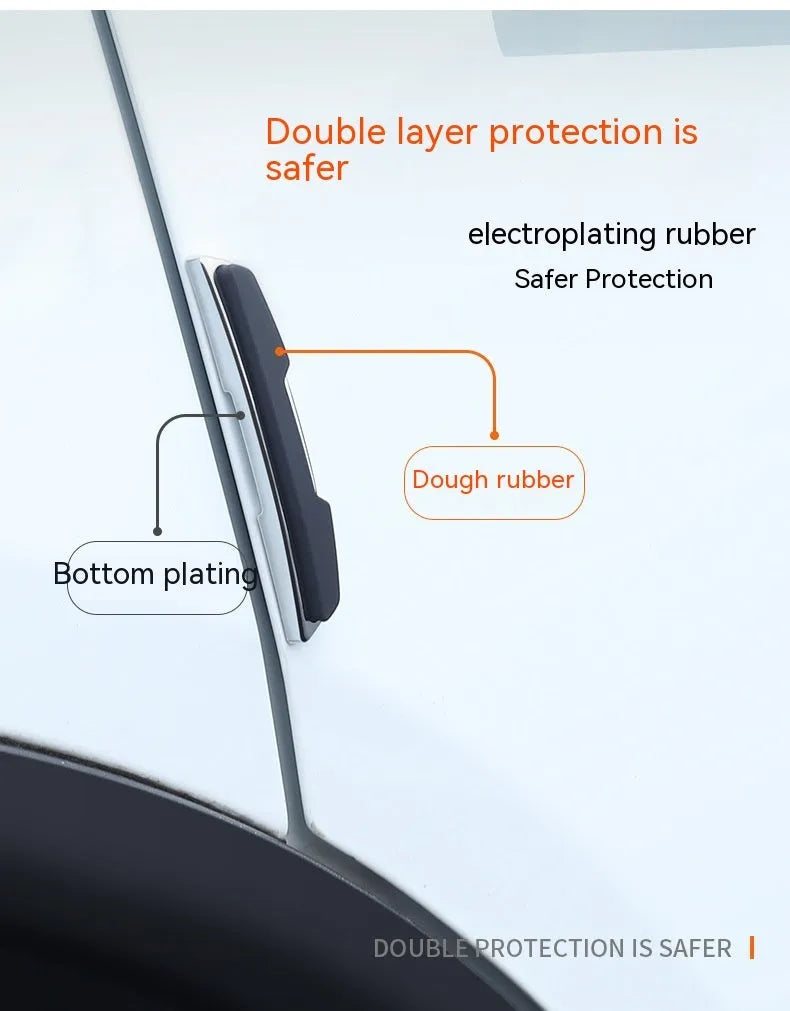 Black plastic silicone car door bumper strips measuring 9.5cm by 2cm in four-piece protective set