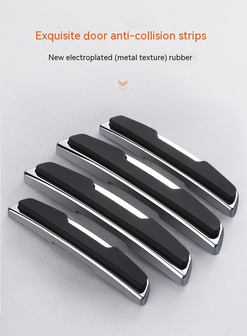 Black plastic silicone car door bumper strips measuring 9.5cm by 2cm in four-piece protective set