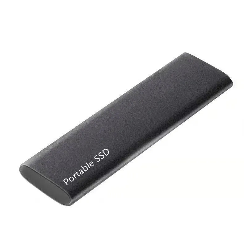 External mobile SSD hard drive with ultra-thin metal casing showing red interface connector