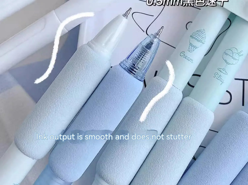 Double-headed fluorescent calligraphy pen with sponge press for student handwriting practice.