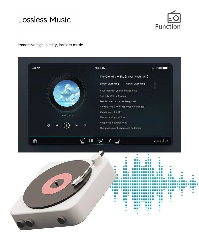 Black 7-inch car MP5 player with mounting bracket and cables on a dashboard.