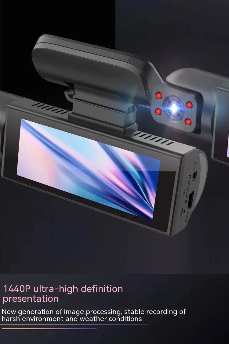 Dual-lens HD driving recorder with 3.5-inch screen mounted in vehicle