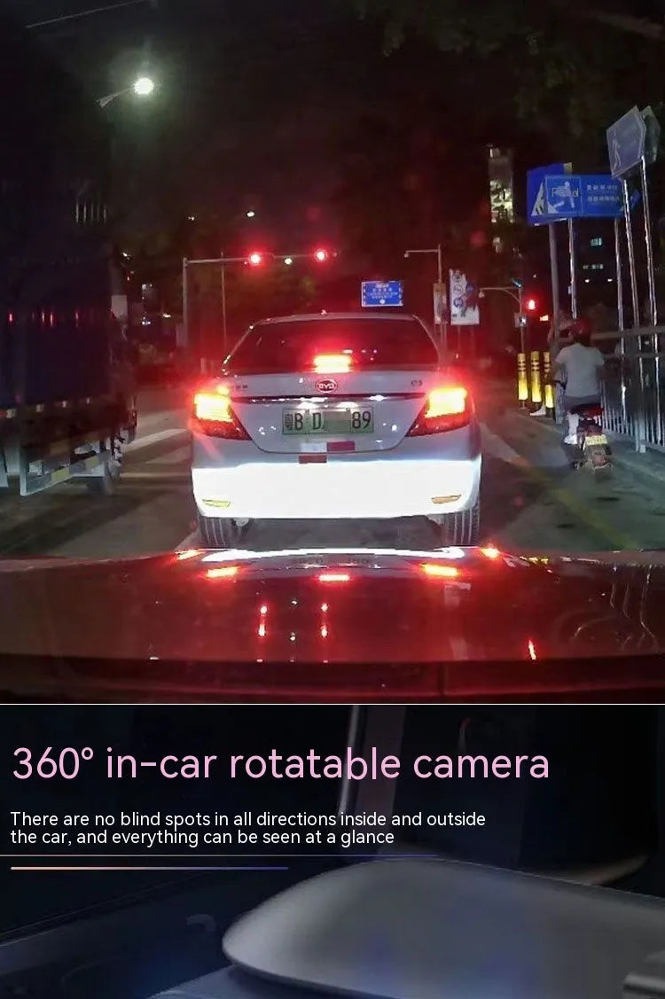 Dual-lens HD driving recorder with 3.5-inch screen mounted in vehicle