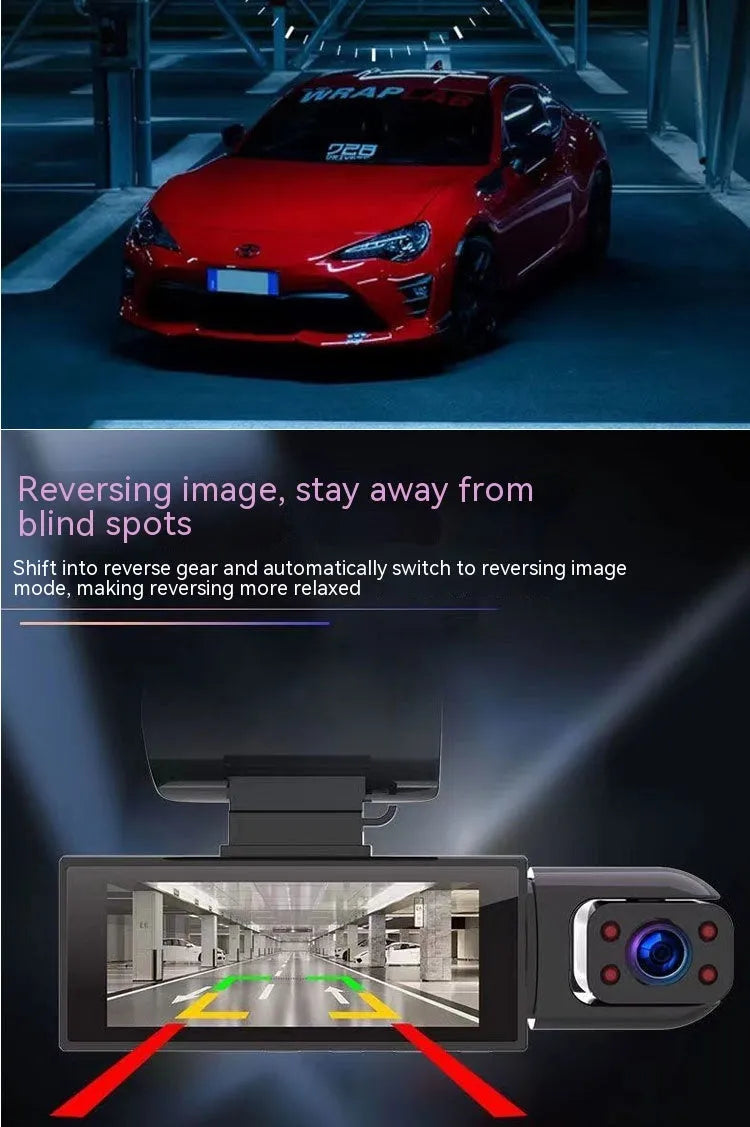 Dual-lens HD driving recorder with 3.5-inch screen mounted in vehicle