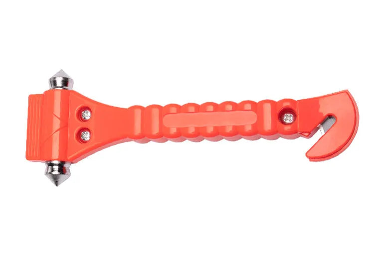 Red car life saving hammer with ABS carbon steel construction and integrated seatbelt cutter