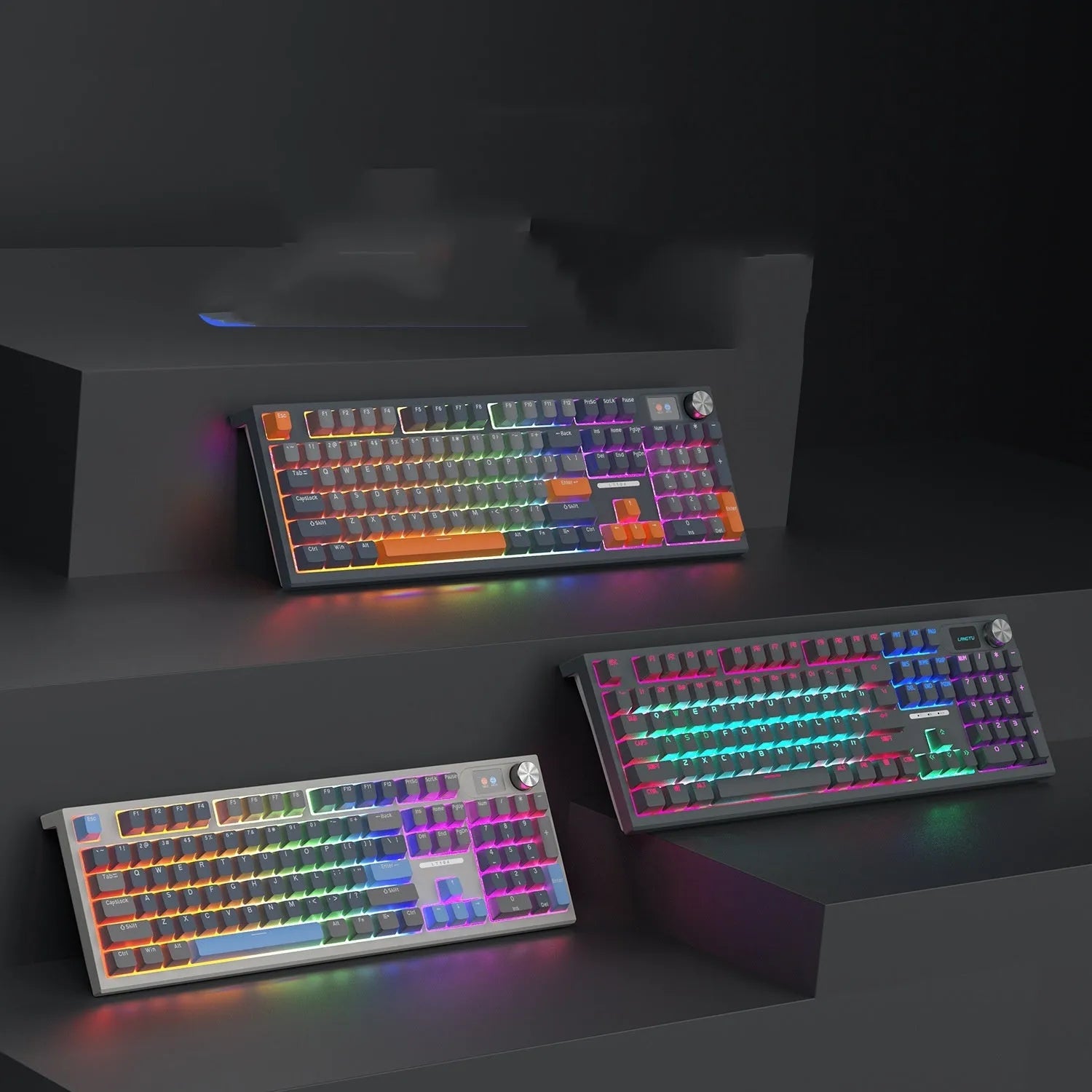 Mechanical keyboard with three connection modes showing Sea and Air Shaft Pro colour variant