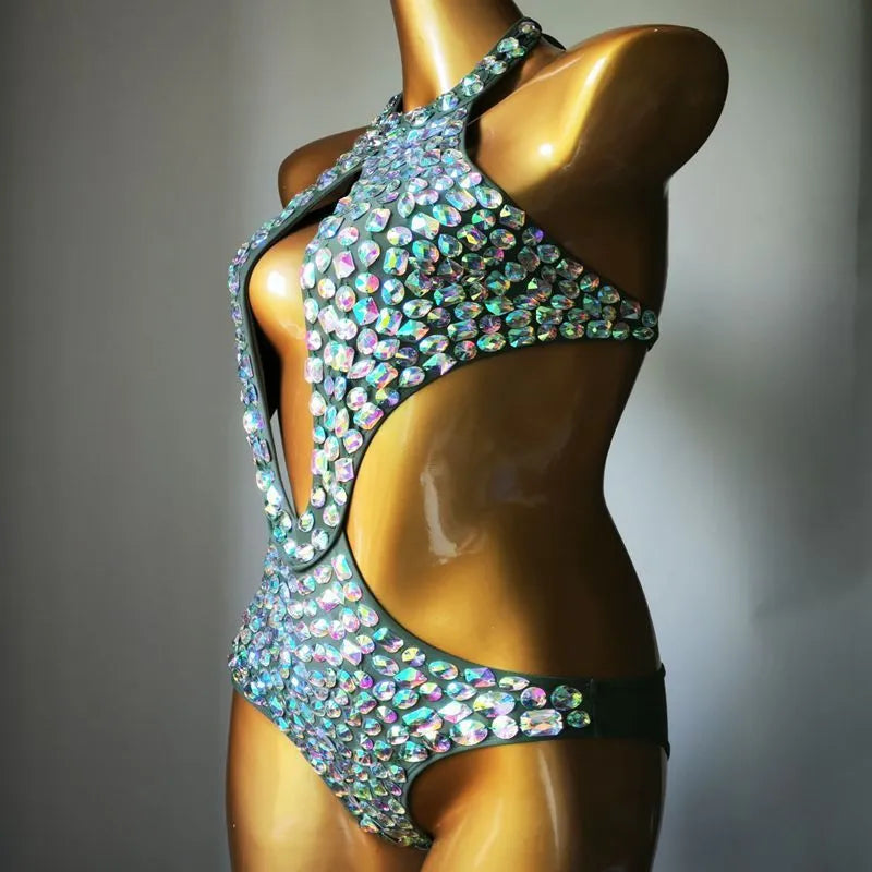 Women's one-piece swimsuit with mesh diamond pattern in nylon, available in four colours.