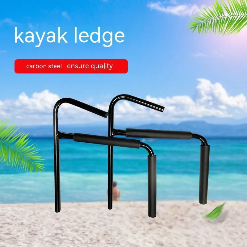 Carbon steel kayak and surfboard wall hanger storage rack mounted on a wall.