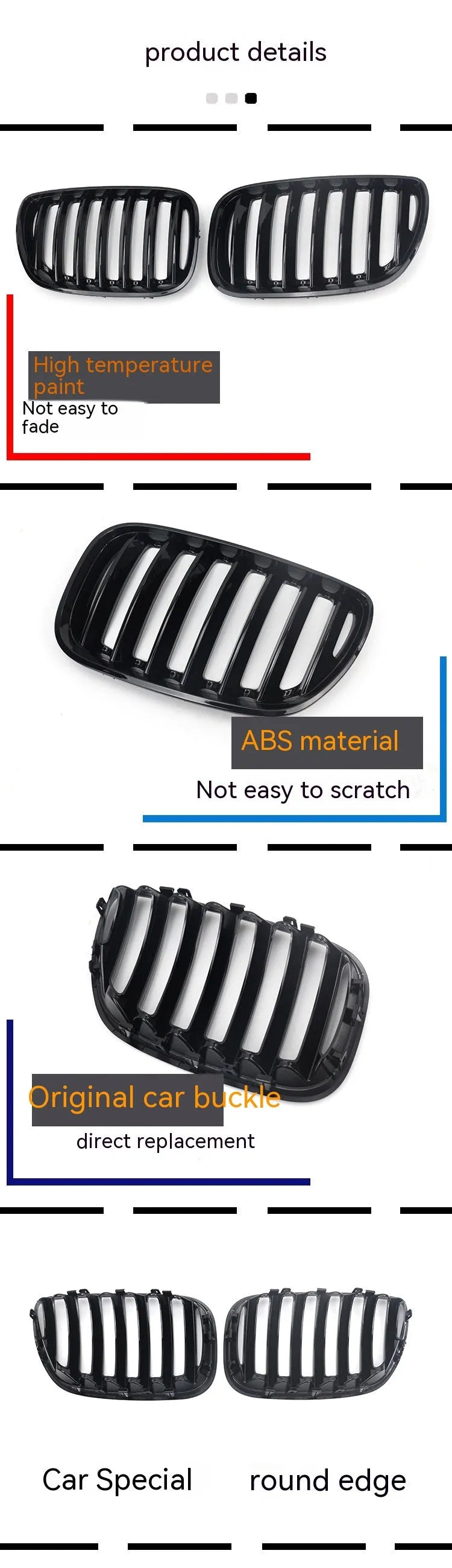 Bright black ABS plastic BMW X5E 53 middle grid grille with medium mesh pattern