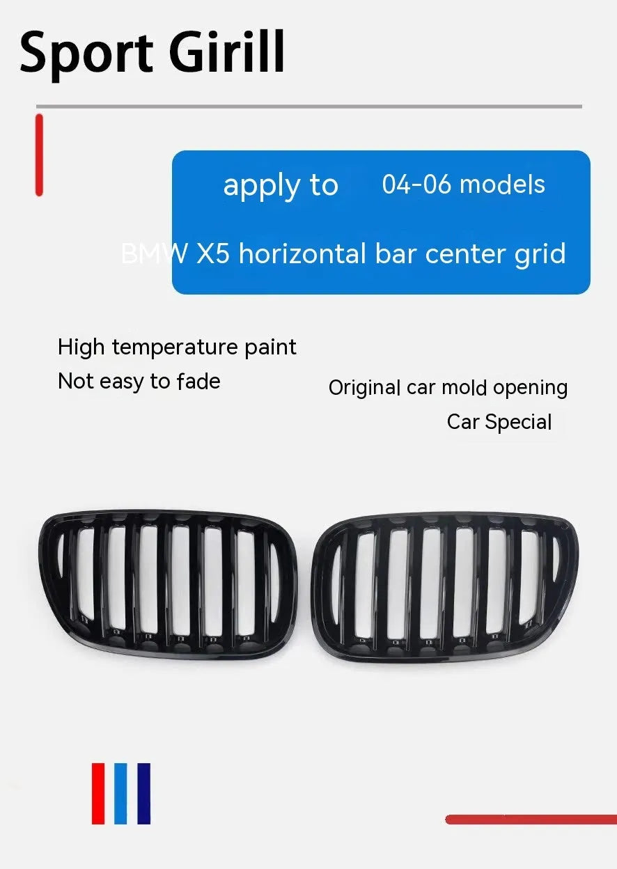 Bright black ABS plastic BMW X5E 53 middle grid grille with medium mesh pattern