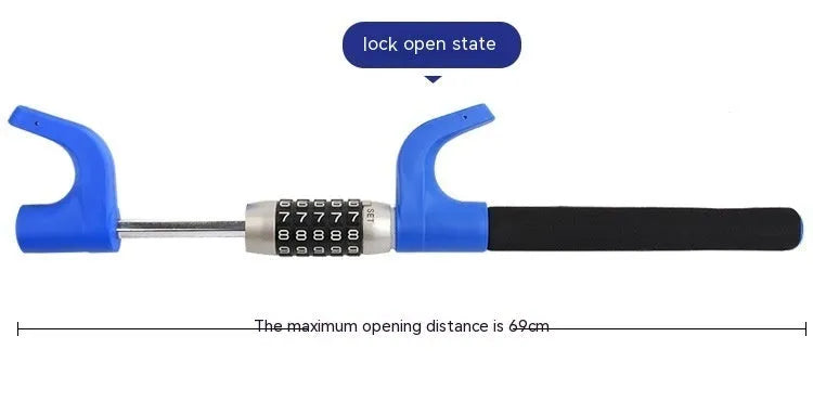 Car anti-theft steering wheel U-lock with password combination in black, blue, and red colours