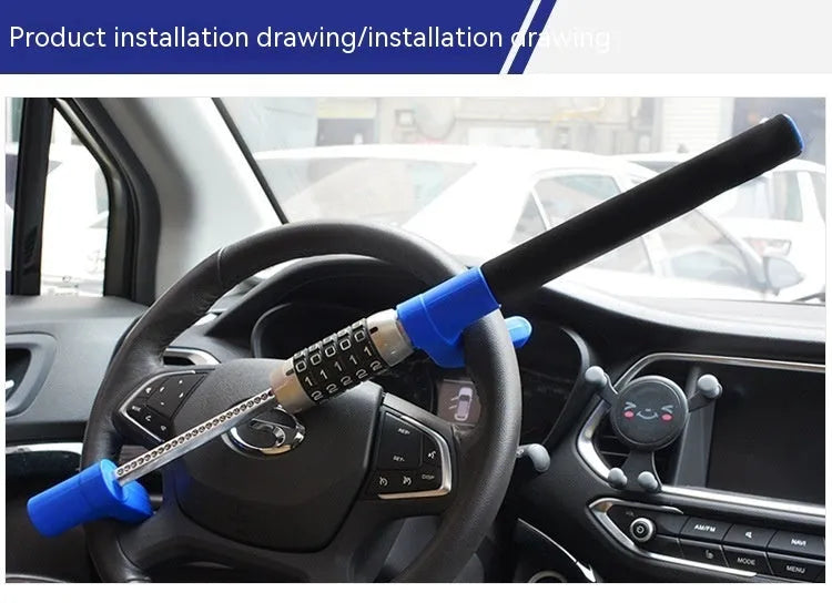 Car anti-theft steering wheel U-lock with password combination in black, blue, and red colours