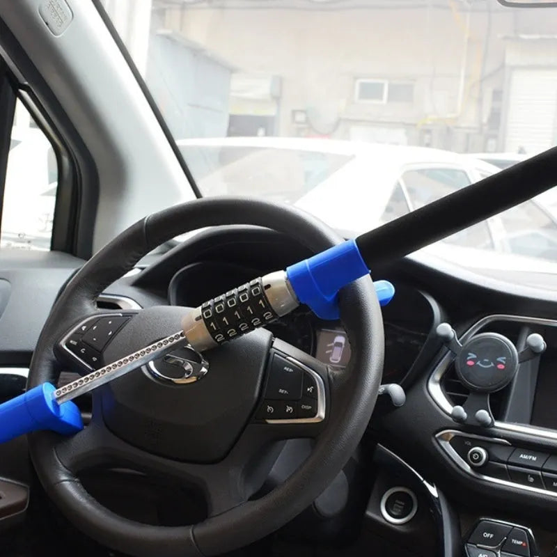 Car anti-theft steering wheel U-lock with password combination in black, blue, and red colours