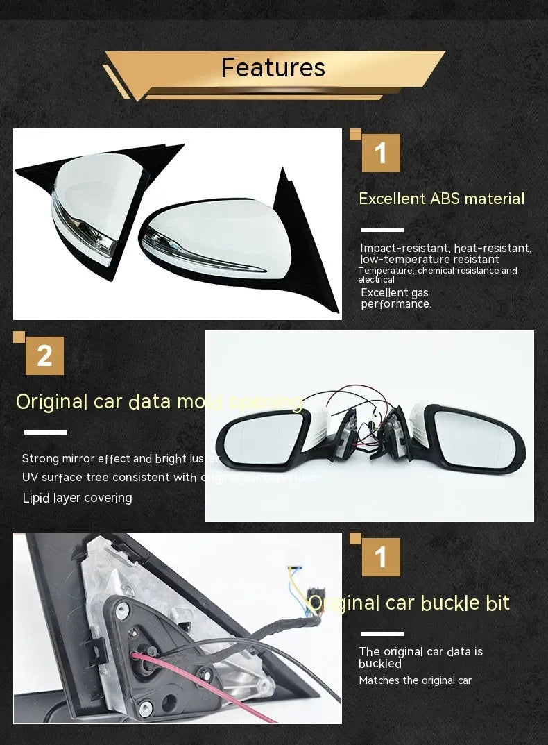Mercedes-Benz W205 rearview mirror assembly in white black primer ABS construction