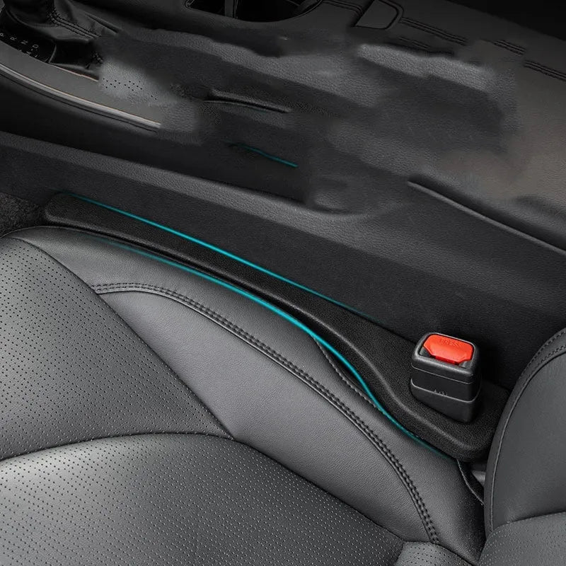 Car seat gap sealing strips in four colour options showing polyresin construction and integrated handle