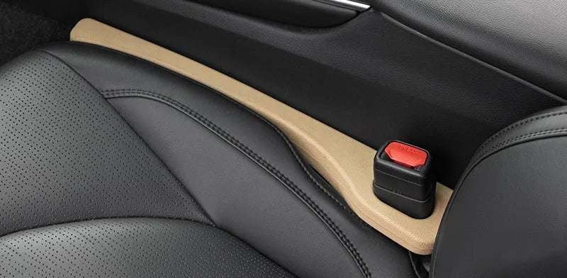 Car seat gap sealing strips in four colour options showing polyresin construction and integrated handle