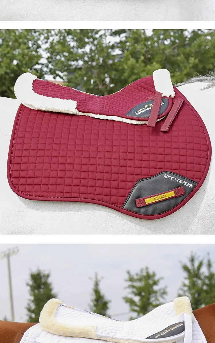 Riding saddle pad for shock absorption and waist protection in equestrian and cycling sports.