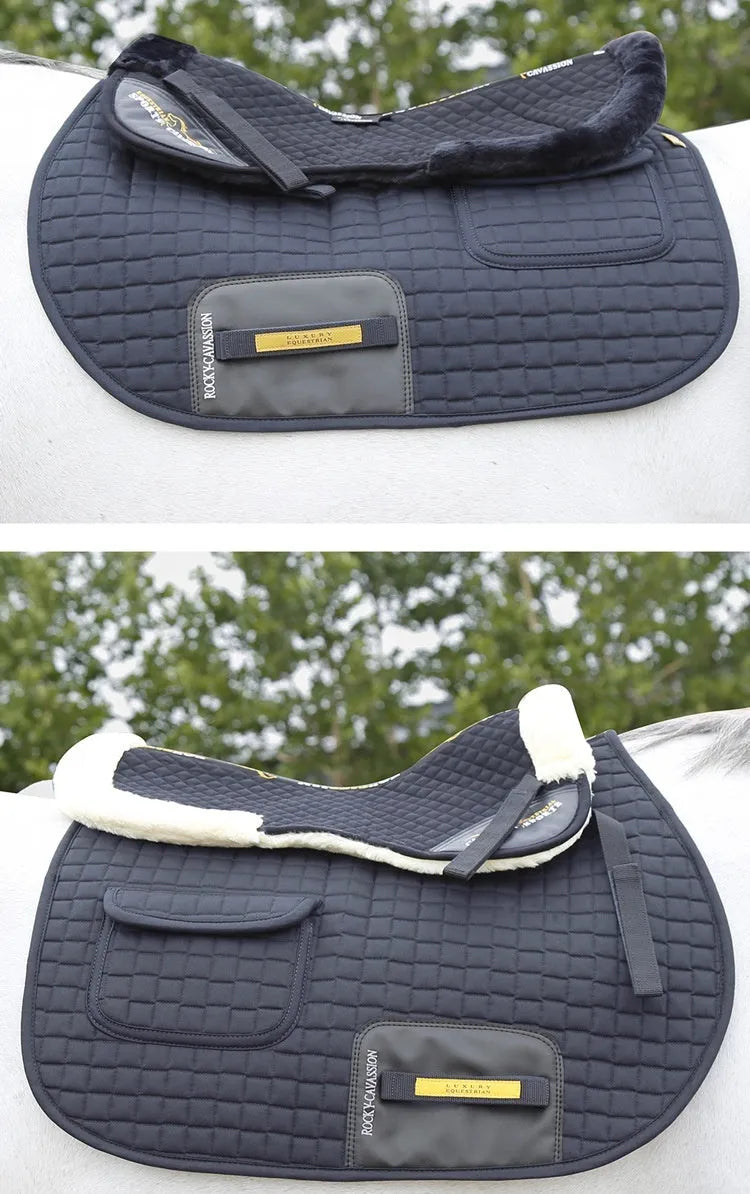 Riding saddle pad for shock absorption and waist protection in equestrian and cycling sports.