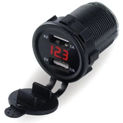 Waterproof motorcycle car charger with USB port and cigarette lighter plug