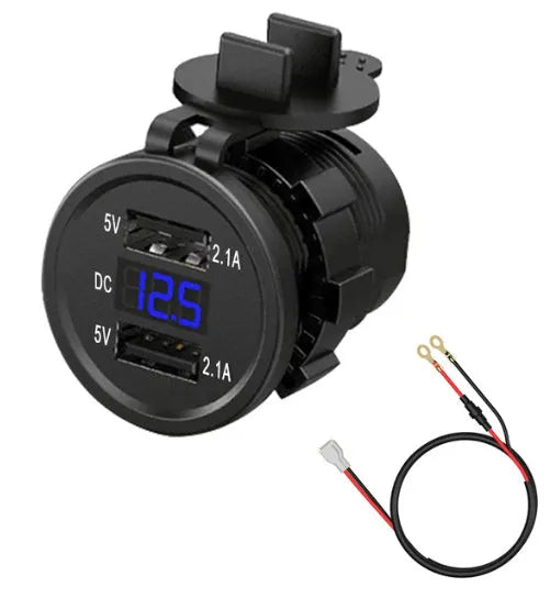 Waterproof motorcycle car charger with USB port and cigarette lighter plug