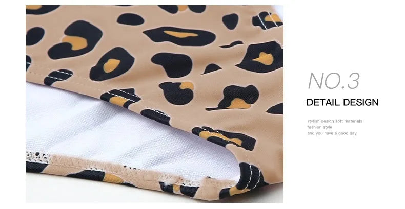 Women's leopard print high waist swimsuit with asymmetric collar design