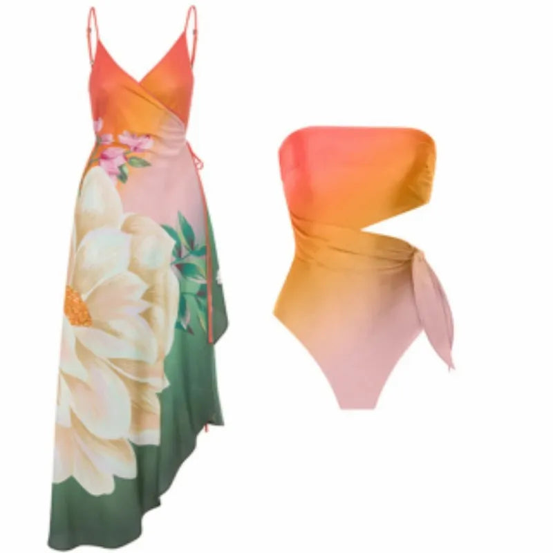 Women's printed retro French style one-piece swimsuit on a mannequin