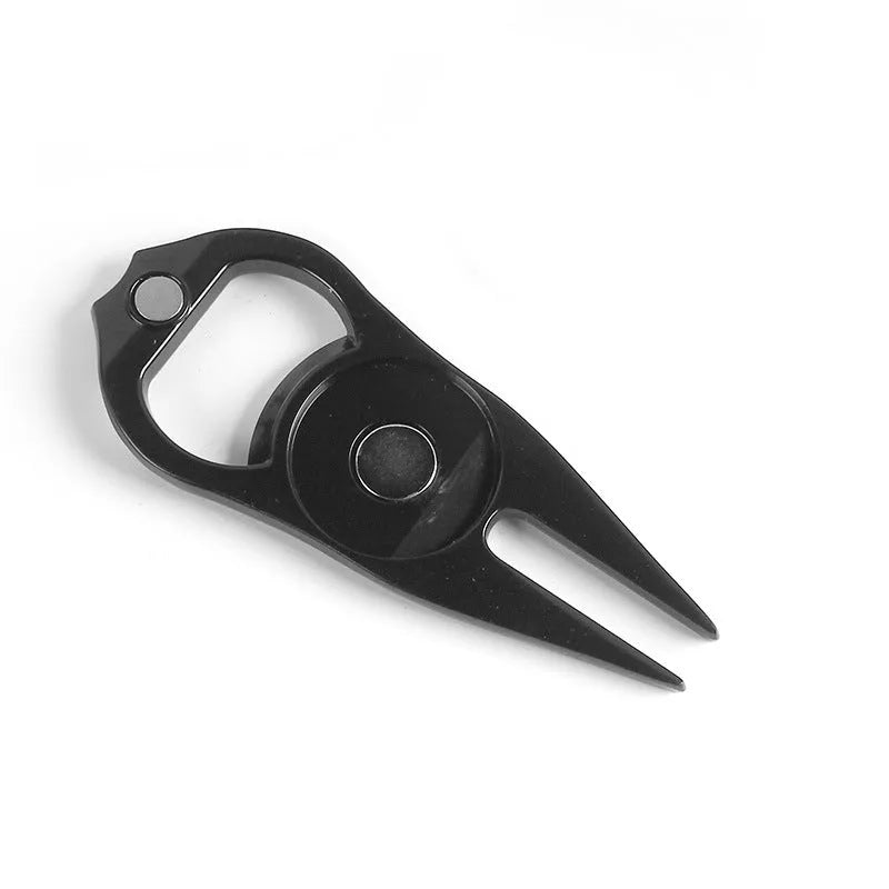 Zinc alloy golf ball yoke bottle opener tool with silver coin marker in black green or silver