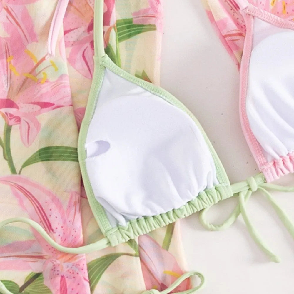 Women's quick-dry polyester bikini swimsuit in a European American print style, sizes S M L XL