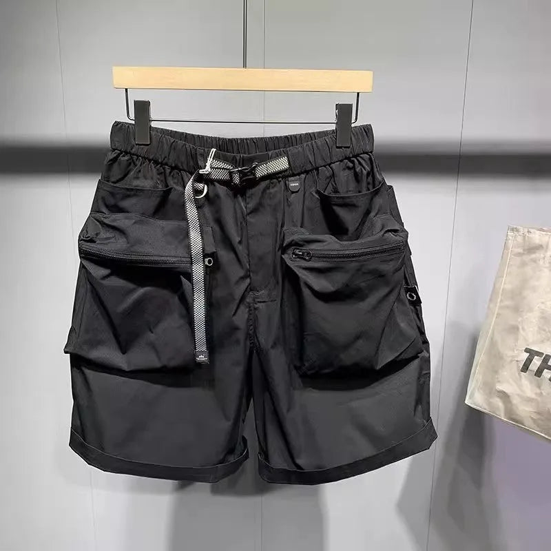 Men's large size work shorts with pockets in black or grey with straight-leg styling