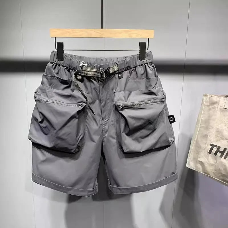 Men's large size work shorts with pockets in black or grey with straight-leg styling