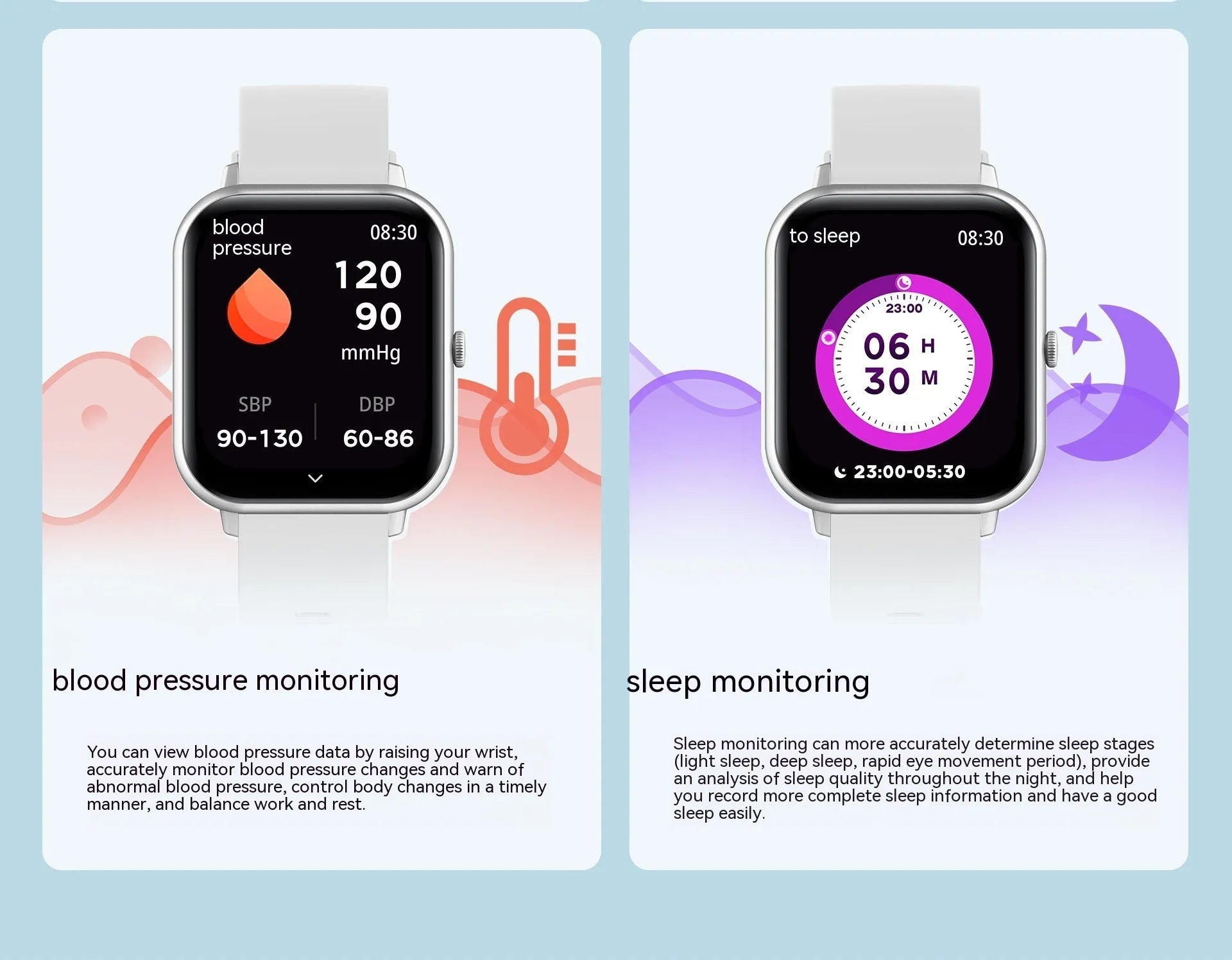 Bluetooth smart watch with touch screen displayed in black, silver grey, pink, and khaki colour options.