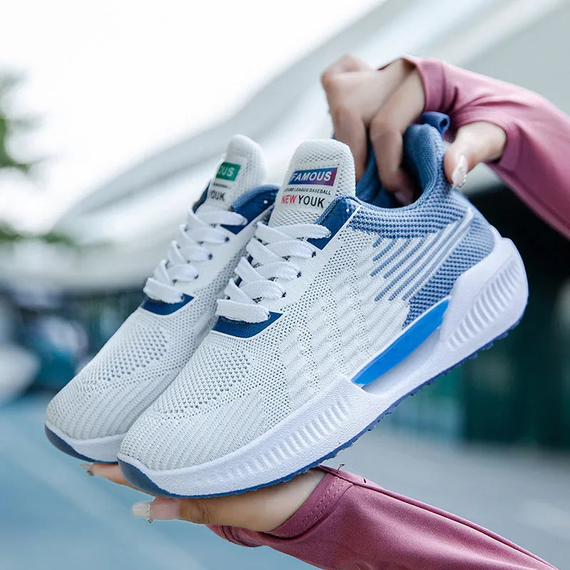 Men's blue casual mesh sports shoes with cloth upper and round toe design